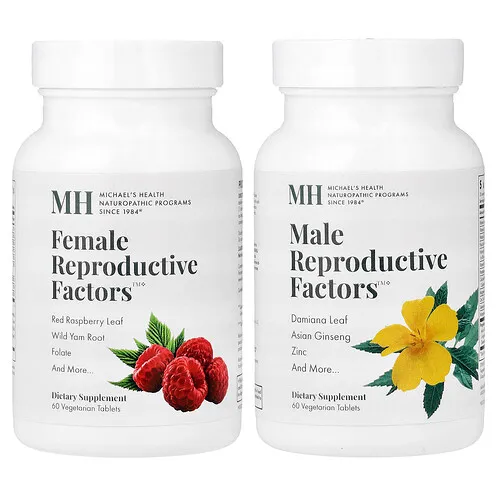 Michael's Health, Paquete para parejas de factores reproductivos masculinos y femeninos, 2 frascos, 60 comprimidos vegetales cada uno