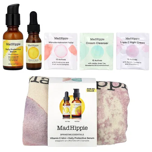 Mad Hippie, Springtime Essentials, Minisérum de vitamina C y sérum protector diario, Kit de 6 piezas