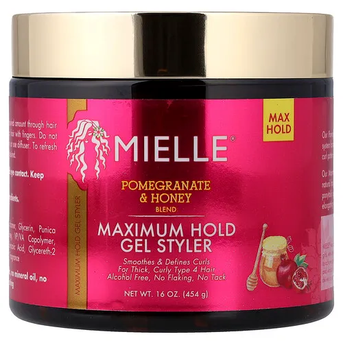 Mielle, Gel moldeador de fijación máxima, Para cabello grueso y rizado, Mezcla de granada y miel, 454 g (16 oz)