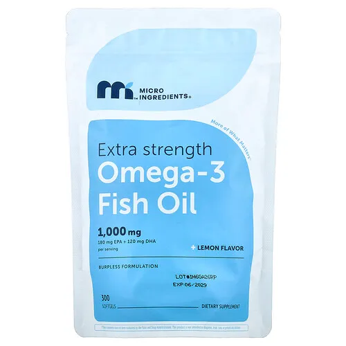 Micro Ingredients, Aceite de pescado con omega-3, 300 cápsulas blandas (500 mg por cápsula blanda)