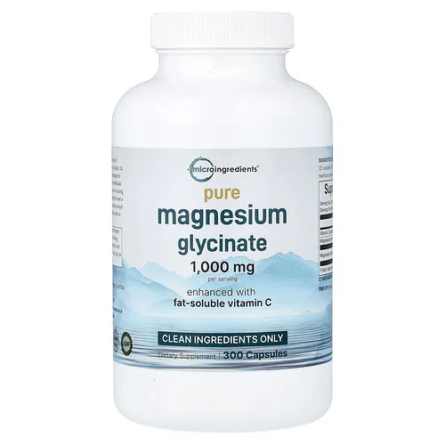 Micro Ingredients, Glicinato de magnesio puro con vitamina C, 300 cápsulas