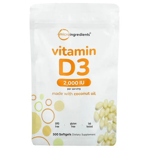Micro Ingredients, Vitamina D3, 2000 UI, 500 cápsulas blandas