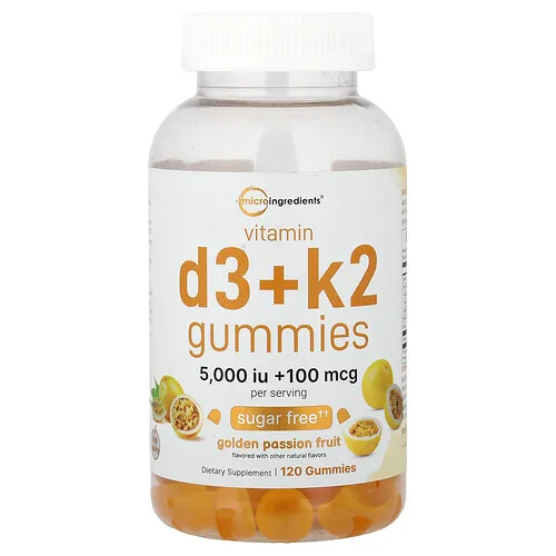 Micro Ingredients, Gomitas con vitamina D3 y K2, Maracuyá dorado, 120 gomitas