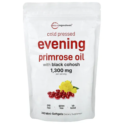Micro Ingredients, Aceite de onagra con cimífuga, Prensado en frío, 240 minicápsulas blandas
