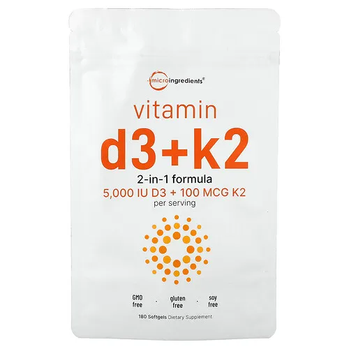 Micro Ingredients, Vitaminas D3 y K2, 180 cápsulas blandas