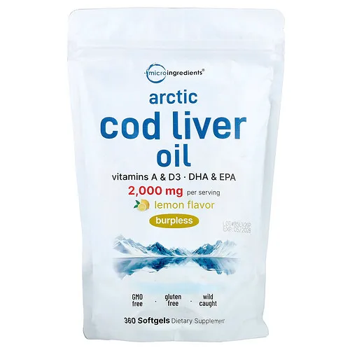 Micro Ingredients, Aceite de hígado de bacalao ártico, Limón, 360 cápsulas blandas (666 mg por cápsula blanda)
