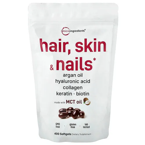 Micro Ingredients, Cabello, piel y uñas, 400 cápsulas blandas.