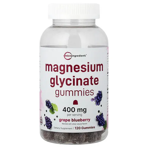 Micro Ingredients, Gomitas de glicinato de magnesio, Uva y arándano azul, 120 gomitas (200 mg por gomita)