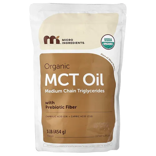 Micro Ingredients, Aceite de MCT orgánico en polvo con fibra prebiótica, 454 g (1 lb)