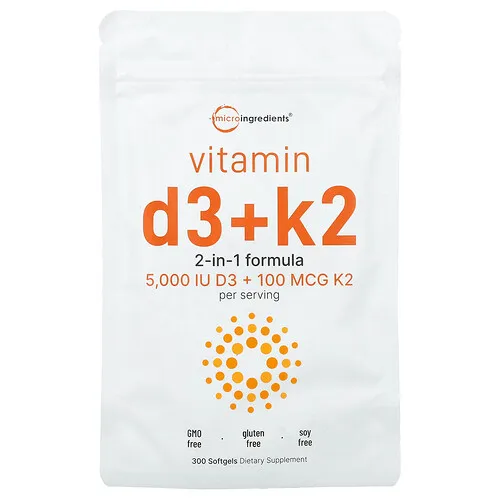 Micro Ingredients, Vitaminas D3 y K2, 300 cápsulas blandas
