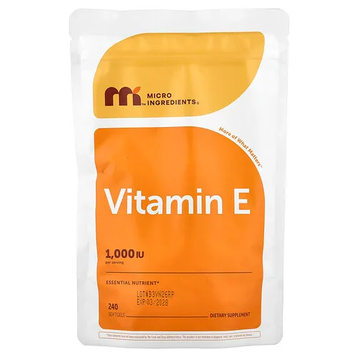 Micro Ingredients, Vitamina E, 240 cápsulas blandas (500 UI por cápsula blanda)