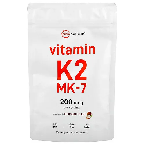 Micro Ingredients, Vitamina K2, MK-7, 200 mcg, 300 cápsulas blandas