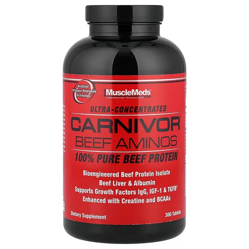 MuscleMeds, Aminoácidos de carne de res Carnivor, Proteína de carne de res 100% pura, 300 comprimidos