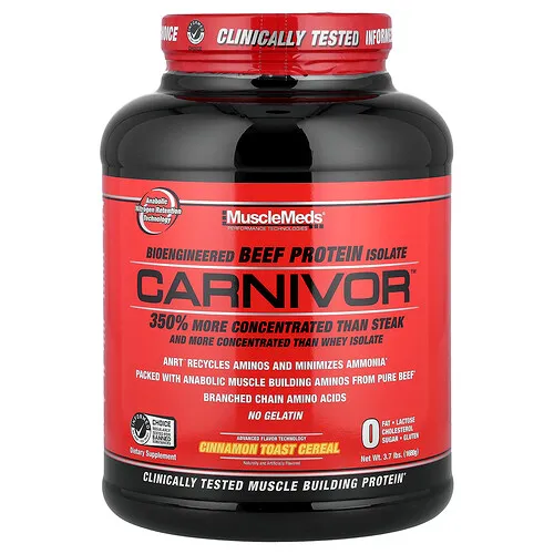 MuscleMeds, Carnivor, Aislado de proteína de carne de res bioingeniería, Cereal tostado con canela`` 1680 g (3,7 lb)