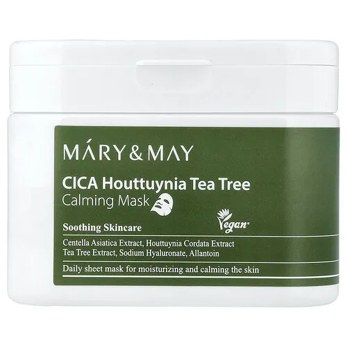 Mary & May, CICA Houttuynia Mascarilla de belleza calmante con árbol del té, 30 hojas, 400 g (14,1 oz)