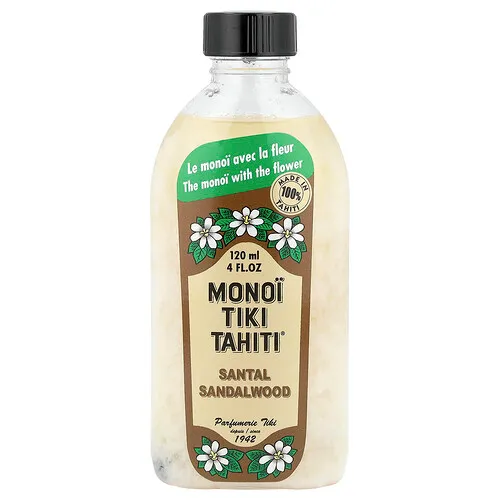 Monoi Tiare Tahiti, Monoi Tiki Tahiti®, Aceite de coco, Sándalo y sándalo, 120 ml (4 oz. líq.)