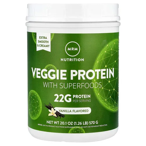 MRM Nutrition, Proteína vegetal con superalimentos, Vainilla, 570 g (1,26 lb)