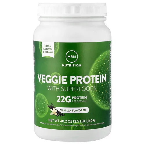 MRM Nutrition, Proteína vegetal con superalimentos, Vainilla, 1140 g (2,5 lb)