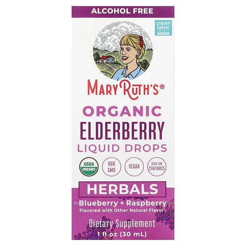 MaryRuth's, Gotas líquidas de saúco orgánico, Sin alcohol, Arándano azul y frambuesa, 30 ml (1 oz. líq.)