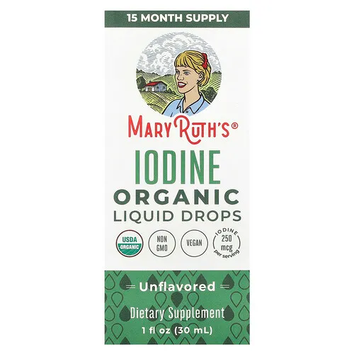 MaryRuth's, Yodo orgánico en gotas líquido, Sin sabor, 250 mcg, 30 ml (1 oz. líq.)