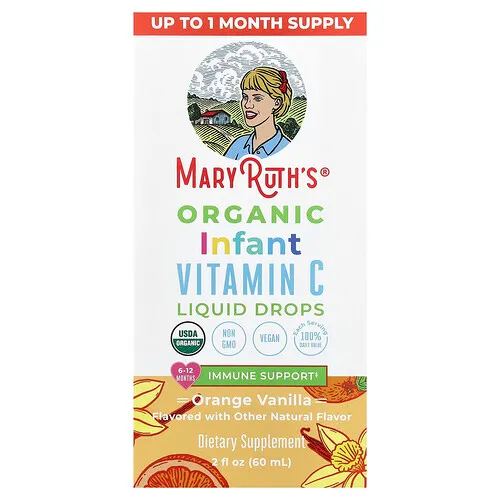 MaryRuth's, Gotas de vitamina C orgánica líquida para bebés, 6-12 meses, Naranja y vainilla, 60 ml (2 oz. líq.)