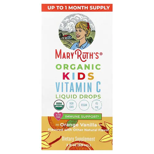 MaryRuth's, Gotas de vitamina C orgánica líquida para niños, De 4 a 13 años, Naranja y vainilla, 60 ml (2 oz. líq.)