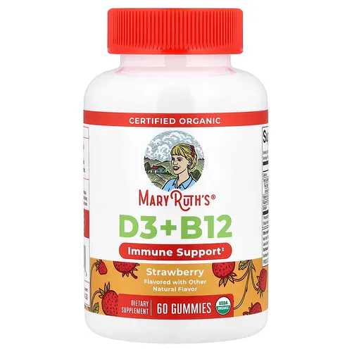 MaryRuth's, Gomitas con vitamina D3 y vitamina B12 orgánicas, Fresa, 60 gomitas