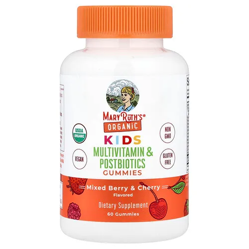 MaryRuth's, Niños orgánicos, Gomitas multivitamínicas y posbióticas, Mezcla de bayas y cereza, 60 gomitas