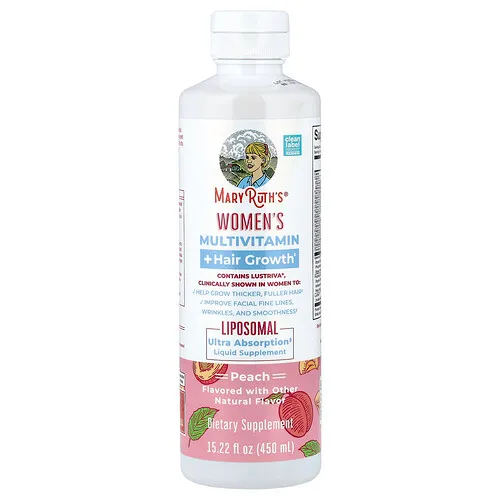 MaryRuth's, Suplemento multivitamínico para el crecimiento del cabello para mujeres, Melocotón, 450 ml (15,22 oz. líq.)
