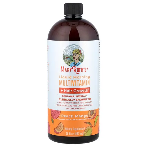 MaryRuth's, Suplemento multivitamínico matutino líquido para favorecer el crecimiento del cabello, Melocotón y mango, 887 ml (30 oz. líq.)