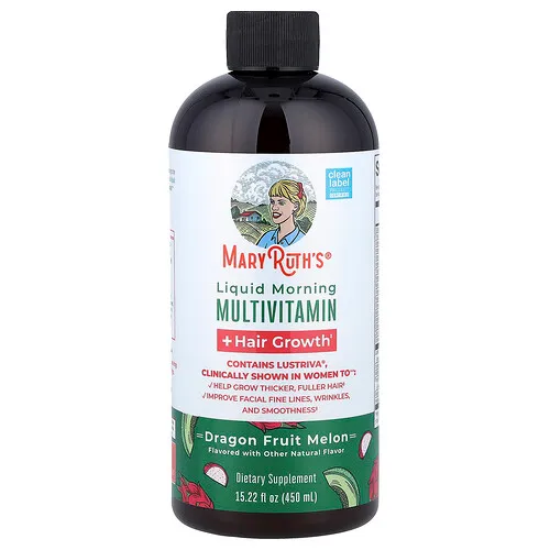 MaryRuth's, Suplemento multivitamínico matutino líquido que favorece el crecimiento del cabello, Pitahaya y melón, 450 ml (15,22 oz. líq.)