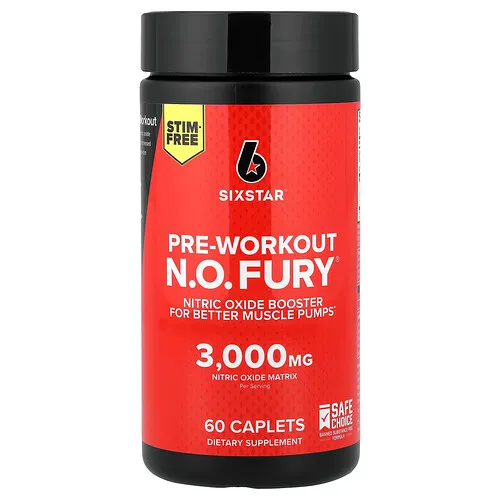SIXSTAR, NO FURY, Suplemento preentrenamiento, 60 comprimidos oblongos