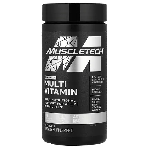 MuscleTech, Multivitamin, Suplemento multivitamínico platino, 90 comprimidos