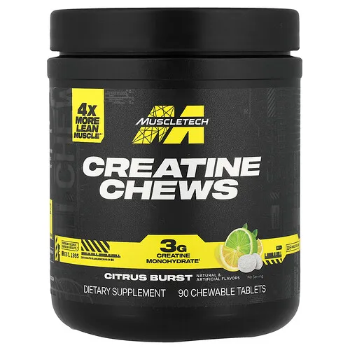 MuscleTech, Comprimidos masticables de creatina, Explosión cítrica, 90 comprimidos masticables (1 g por comprimido)