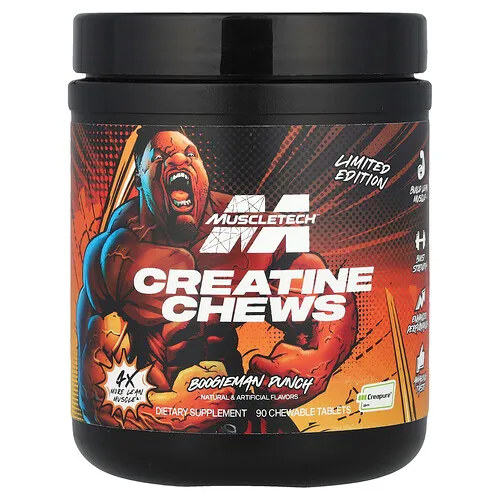 MuscleTech, Comprimidos masticables de creatina de edición limitada, Boogieman Punch, 90 comprimidos masticables (1 g por comprimido)