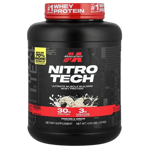 MuscleTech, Nitro-Tech™, Proteína de suero de leche, Galletas y crema, 1,81 kg (4 lb)