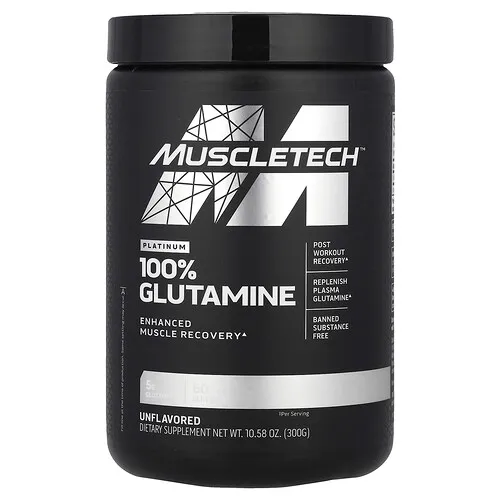 MuscleTech, Glutamina al 100 %, Calidad platino, Sin sabor, 300 g (10,58 oz)