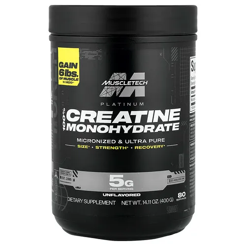 MuscleTech, Monohidrato de creatina 100 % de calidad platino, Sin sabor, 400 g (14,11 oz)