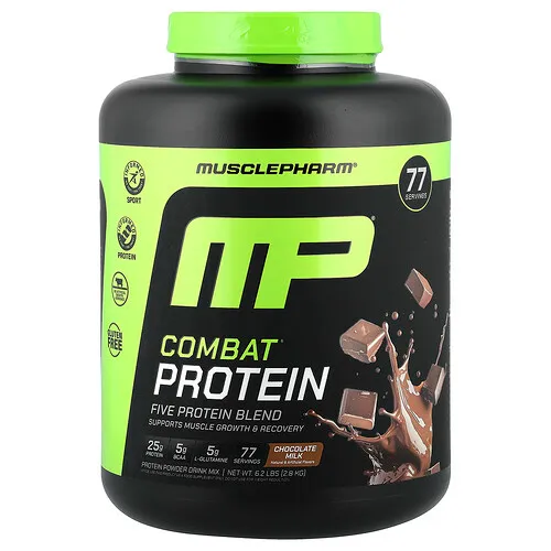 MusclePharm, Combat Protein, Proteína en polvo, Leche chocolatada, 2831 g (6,2 lb)