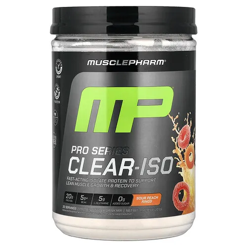 MusclePharm, Pro Series Clear-ISO, Mezcla para preparar bebidas con proteína en polvo, Anillos de melocotón ácido, 520 mg (1,14 lb)