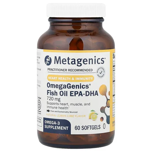 Metagenics, OmegaGenics®, EPA-DHA de aceite de pescado, Lima-limón natural, 720 mg, 60 cápsulas blandas