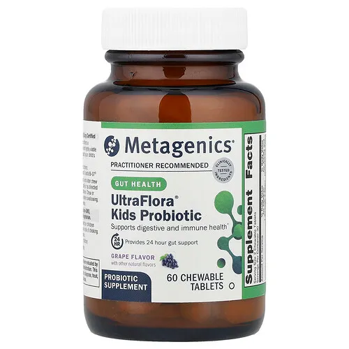 Metagenics, Probiótico para niños UltraFlora®, Uva, 60 comprimidos masticables