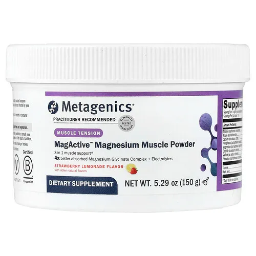 Metagenics, Magnesio en polvo muscular MagActive™, Limonada de fresa, 150 g (5,29 oz)
