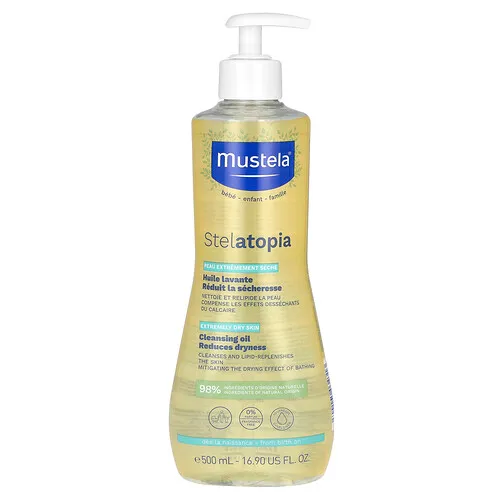 Mustela, Stelatopia, Aceite de limpieza con girasol, Piel extremadamente seca, Sin fragancia, 500 ml (16,9 oz. Líq.)
