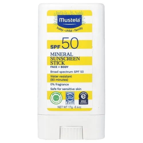 Mustela, Protector solar mineral en barra, FPS 50, 17 g (0,6 oz)