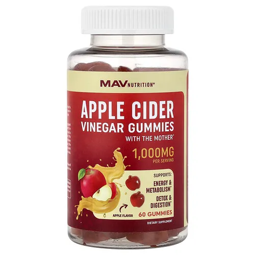 MAV Nutrition, Gomitas de vinagre de sidra de manzana con madre, Manzana, 60 gomitas