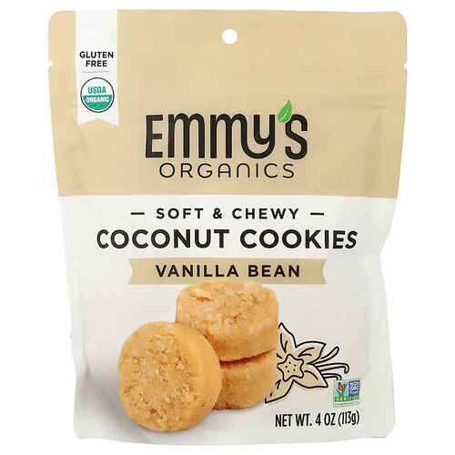 Emmy's Organic Cookies, Galletas de coco blandas y masticables, Vaina de vainilla, 113 g (4 oz)