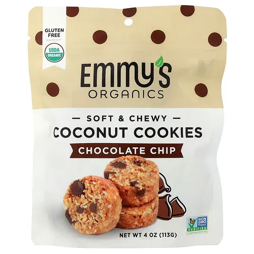 Emmy's Organic Cookies, Galletas de coco blandas y masticables, Chips de chocolate, 113 g (4 oz)