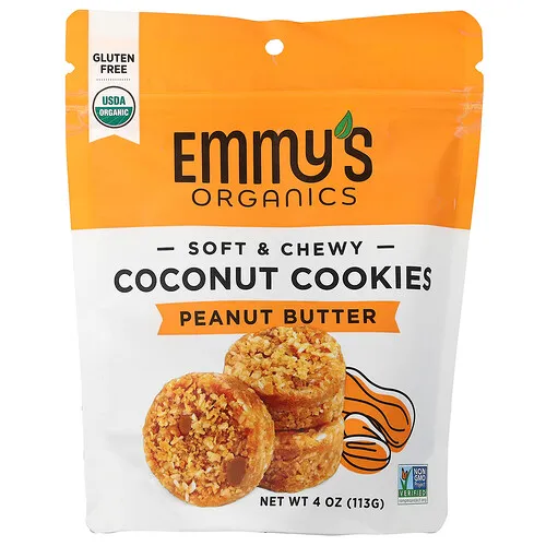 Emmy's Organic Cookies, Galletas de coco blandas y masticables, Mantequilla de maní, 113 g (4 oz)