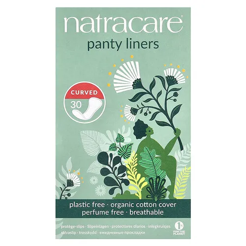 Natracare, Protectores diarios, Cubierta de algodón orgánico, Curvos, 30 protectores